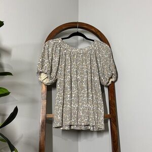 Anthropologie Maeve MEDIUM 100% Linen Puff Sleeve Top in Leopard